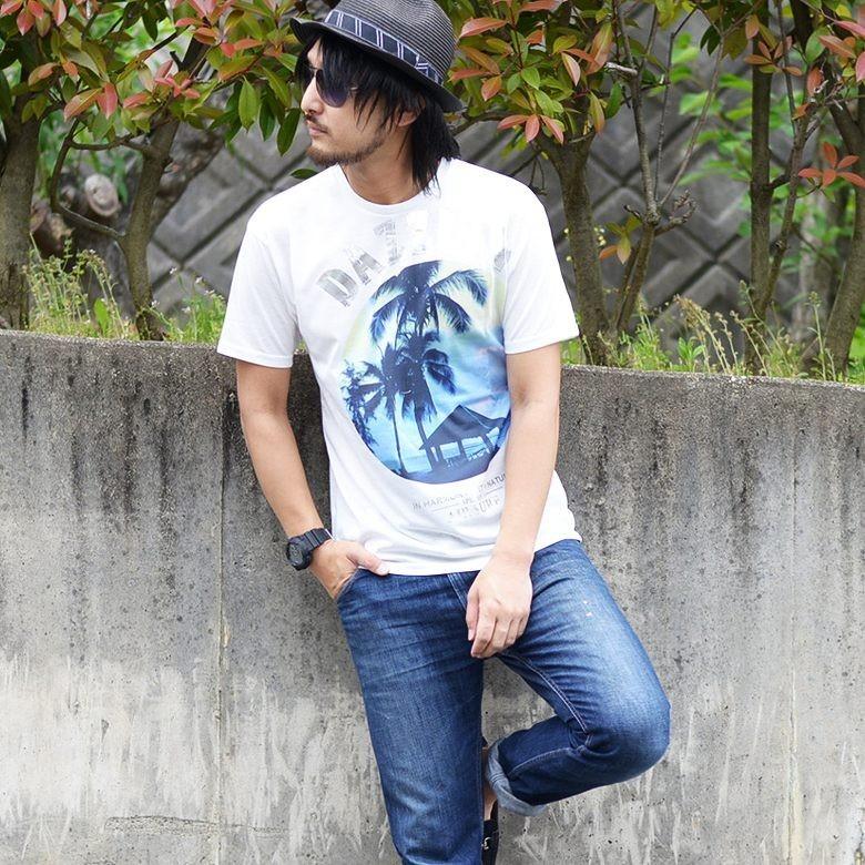 昇華転写 箔プリントリゾートtシャツ メンズ 半袖 Tee カットソー フォトプリント 丸首 クルーネック ホワイト 白 サーフtシャツ ビーチ 海 3411 52 Spruce Vasin 通販 Yahoo ショッピング
