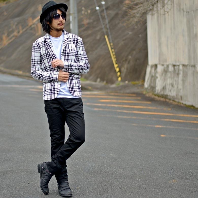 テーラードジャケット メンズ ジャケット チェック 千鳥柄 シェパード モノトーン ストレッチ 春服 春物 メンズファッション 3544 41 Spruce Vasin 通販 Yahoo ショッピング