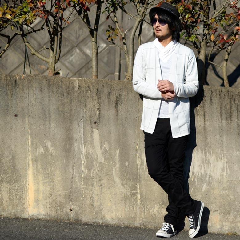 カーディガン メンズ ニット ガウン ダブルジャガードウィンドペン柄ニットガウン ミドル丈 ジャガード チェック ウィンドペン柄 ホワイト ブラック グレー 4221 51 Spruce Vasin 通販 Yahoo ショッピング