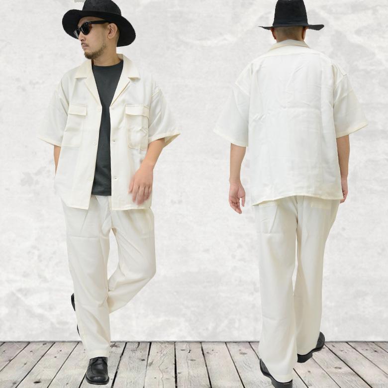 閉店セール】上下セット ビッグシルエット半袖CPOシャツ ワイドパンツ