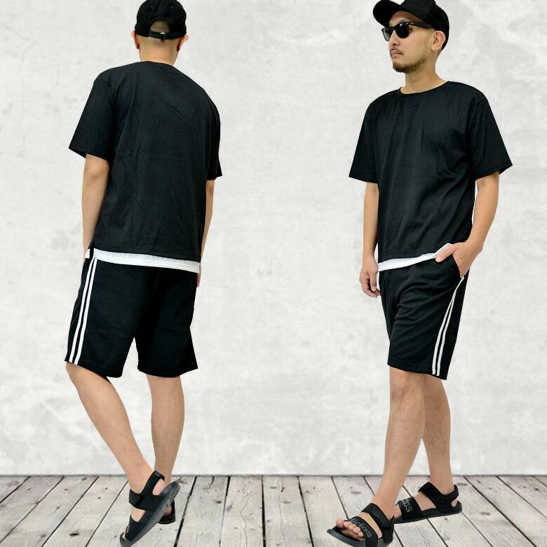 閉店セール】上下セット メンズ セットアップ フェイクレイヤードT