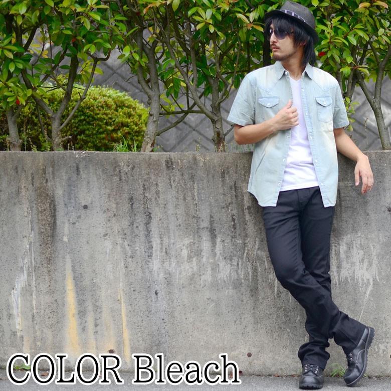 ウエスタン デニム半袖シャツ メンズシャツ ウエスタン デニム半袖シャツ Denim 無地 カラーストーンボタン ネイビー ブリーチ Spruce Vasin 通販 Yahoo ショッピング