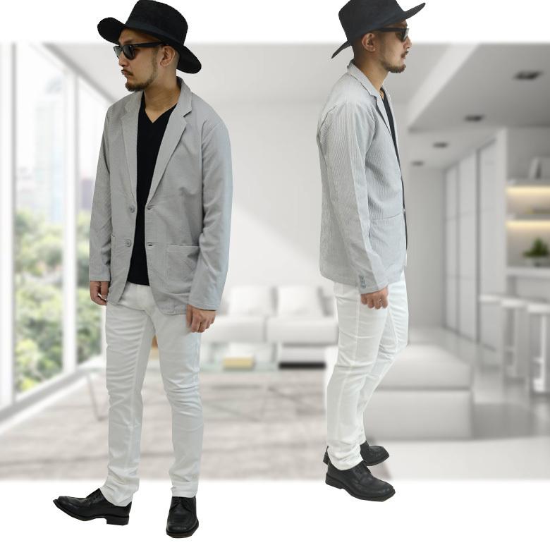 シアサッカー素材テーラードジャケット メンズ テーラードjkt 2bジャケット ライトジャケット ホワイトグレー ネイビー ブラック M Ll Spruce Vasin 通販 Yahoo ショッピング