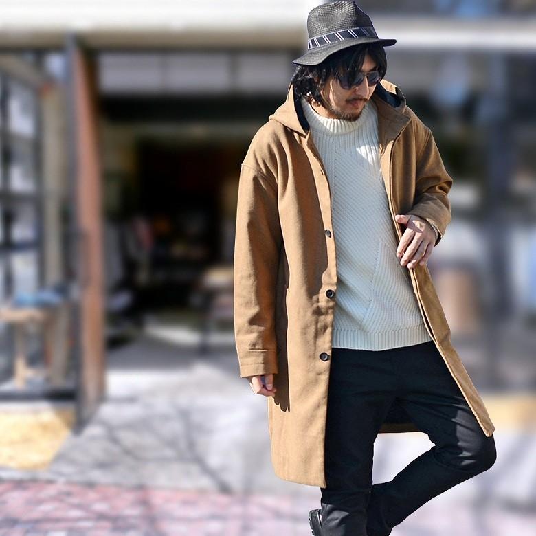 メルトンウールフーデットコート メンズコート ロングコート 膝上丈 グレー キャメル ネイビー ブラック Llサイズ有 Spruce Vasin 通販 Yahoo ショッピング