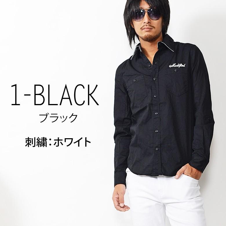 閉店セール】長袖 カジュアルシャツ メンズ チェーンステッチ