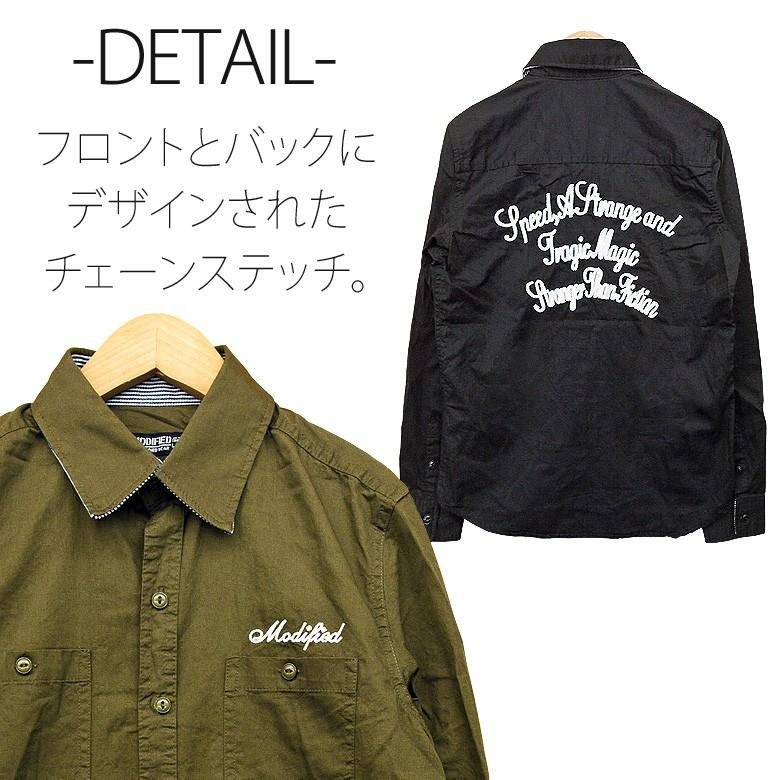 閉店セール】長袖 カジュアルシャツ メンズ チェーンステッチ