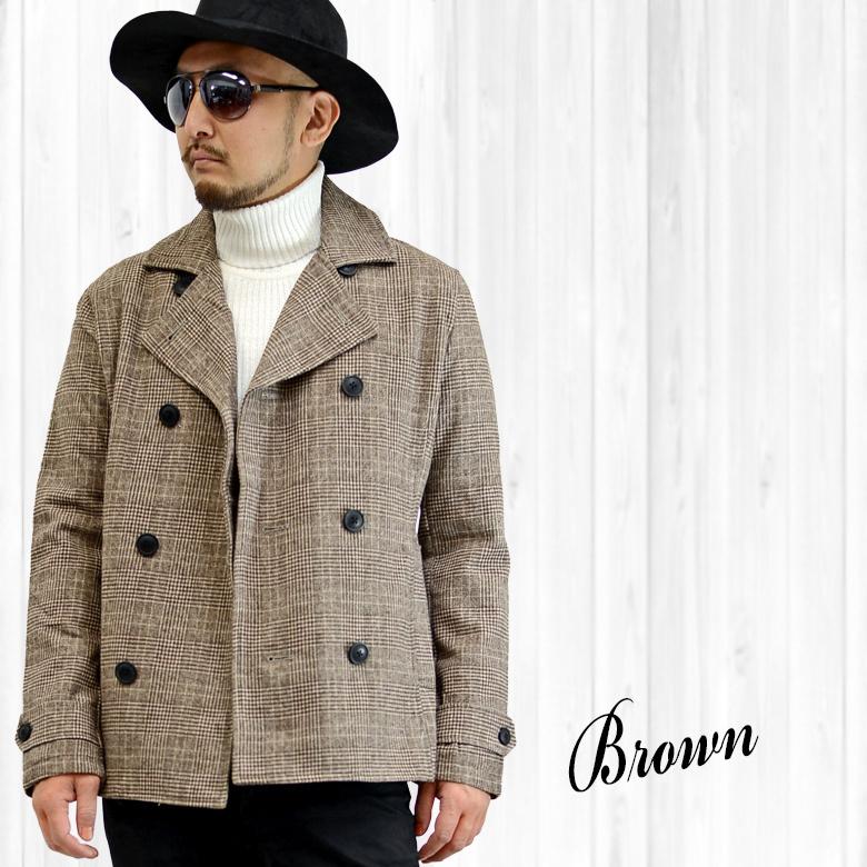 メンズ アウター ピーコート Pコート メンズ ウール コート ジャケット ショート丈 グレンチェック 931a Spruce Vasin 通販 Yahoo ショッピング