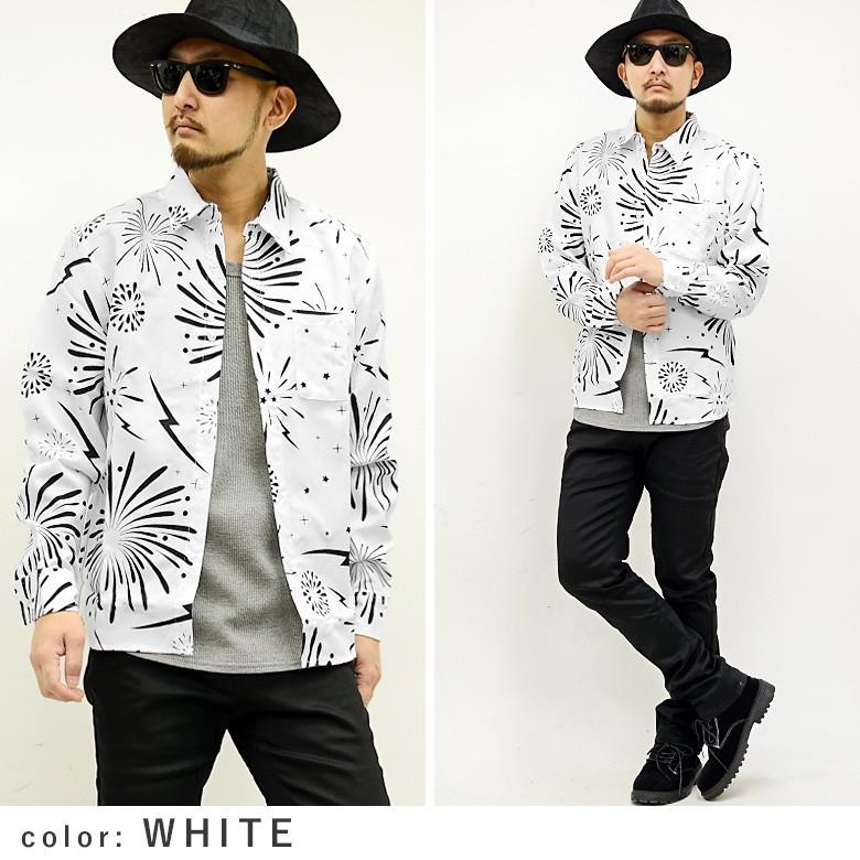 メンズ 長袖シャツ ロングシャツ ガラシャツ 総柄プリント ホワイト ブラック 白黒 モノトーン ポリエステル100 韓国ファッション 911s9109 Spruce Vasin 通販 Yahoo ショッピング