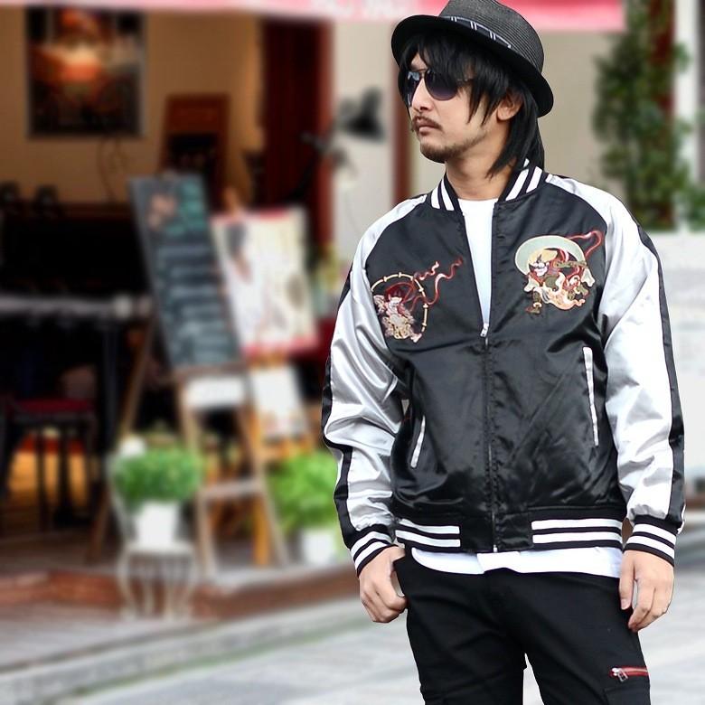 和柄刺繍サテンスカジャン メンズ ジャケット ジャンパー ブルゾン スーベニアジャケット 風神雷神 光沢 アウター ペアルック リンクコーデ Spruce Vasin 通販 Yahoo ショッピング