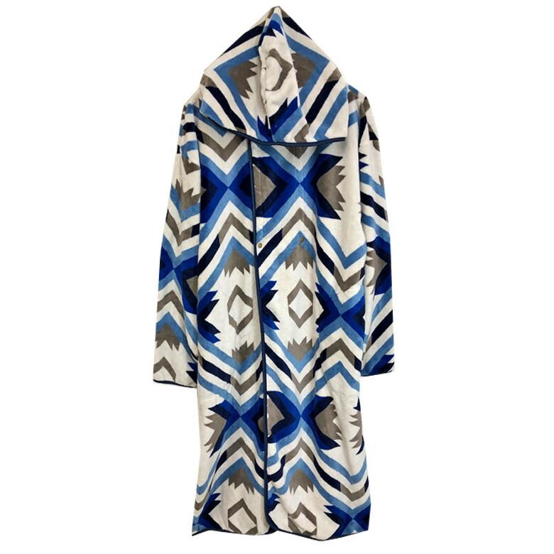 閉店セール】オルテガ柄ロンク丈ボア フーデッドコート ネイティブ柄