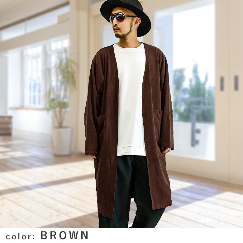 スーパーロング丈ノーカラーカーディガン メンズ カーデ コート ガウン フラノ生地 無地 お揃い 部屋着 膝丈コート ストレッチ 大きいサイズ Rv09 Spruce Vasin 通販 Yahoo ショッピング