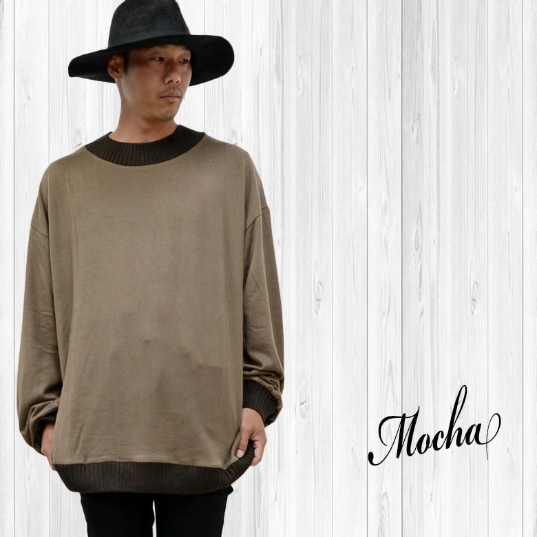 閉店セール】ネック&リブ切り替え長袖 ビ ッグトレーナー ニット