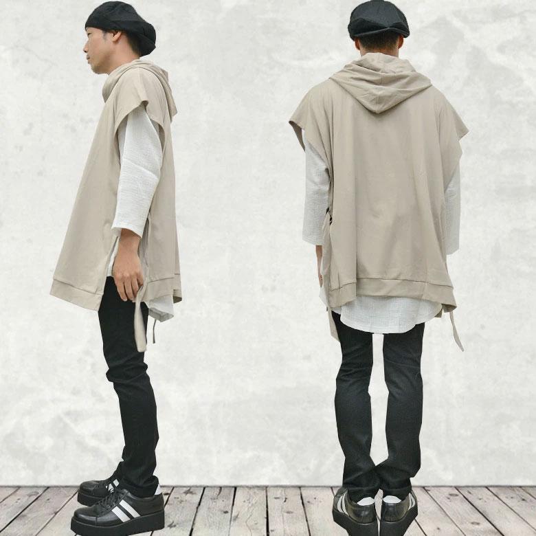 閉店セール】ビッグシルエット ムササビノースリーブパーカー メンズ