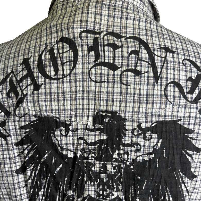 閉店セール】クリンクル加工サーフワッペン付バクプリチェックシャツ