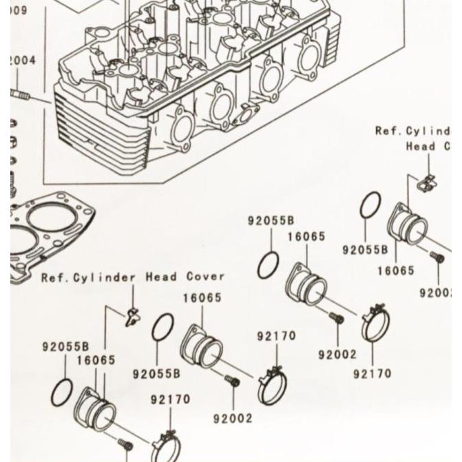 ZRX400/400-II(ZR400E)　インシュレーター＆Oリング　1台分　(インテークマニホールド　インマニ)　 図中(16065番＆92055B)　16065-1297　92055-520 : 1085k-16065-1297x4-92055-520x4 :  SPS - 通販 - 