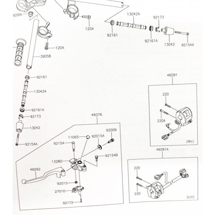 カワサキ ニンジャ250SL(BX250A) ハンドルスイッチ右 図中(46091 カワサキ ニンジャ250SL(BX250A) ハンドルスイッチ右 図中(46091