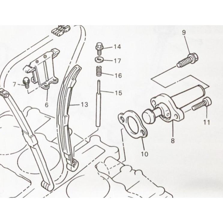 XJR400R(RH02J) カムチェーンテンショナー＆ガスケット 図中(12番＆14