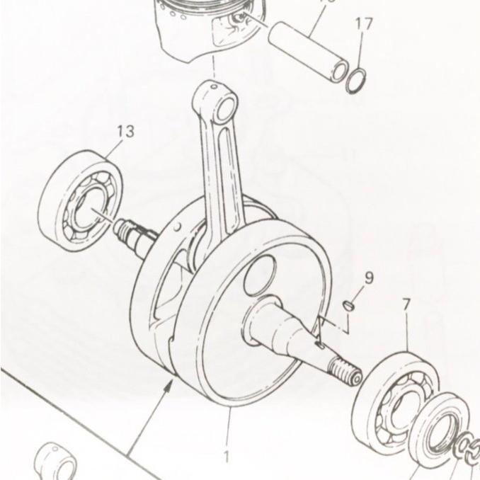 さ専用 SR400(1JR) クランクシャフト 図中(1番) 2H6-11400-01 (2H6-11400-00