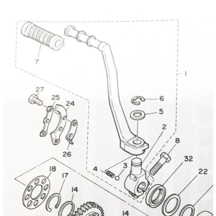 ヤマハ発動機 SR400(1JR) キックペダル 図中(1番) 1JN-15610-00 : SPS
