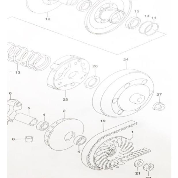 スズキ●スカイウェイブCJ43ジェネレータコイルVベルトプーリーコイル等補修部品 スズキ スカイウェイブ250(CJ43A) ドライブベルト (Vベルト) 図