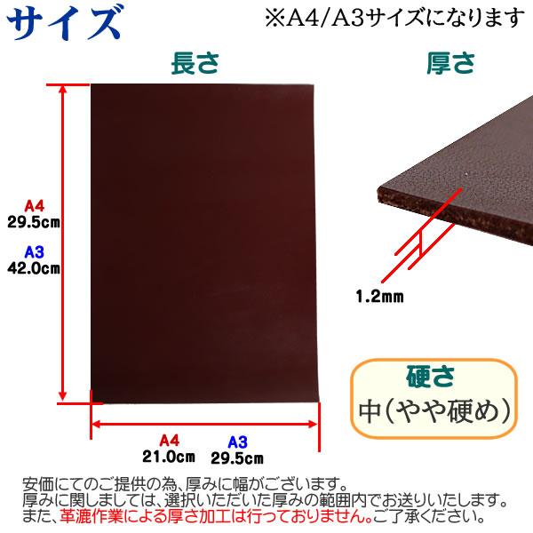 本革 牛革 タンニンなめし スムースレザー 化粧ヌメ 【ランク4】A4 厚さ1.2m 光沢あり カットレザー レザー生地 レザークラフト 天然革｜spstone｜02