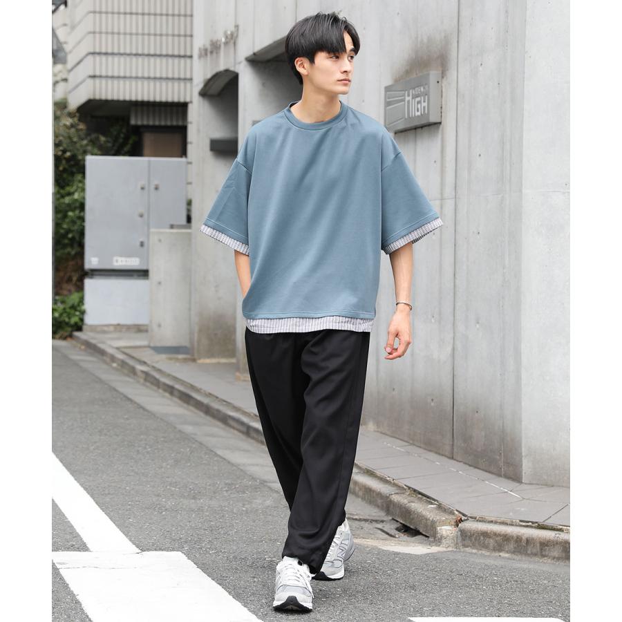 カットソー Tシャツ メンズ クルーネック 半袖 5分袖 フェイク