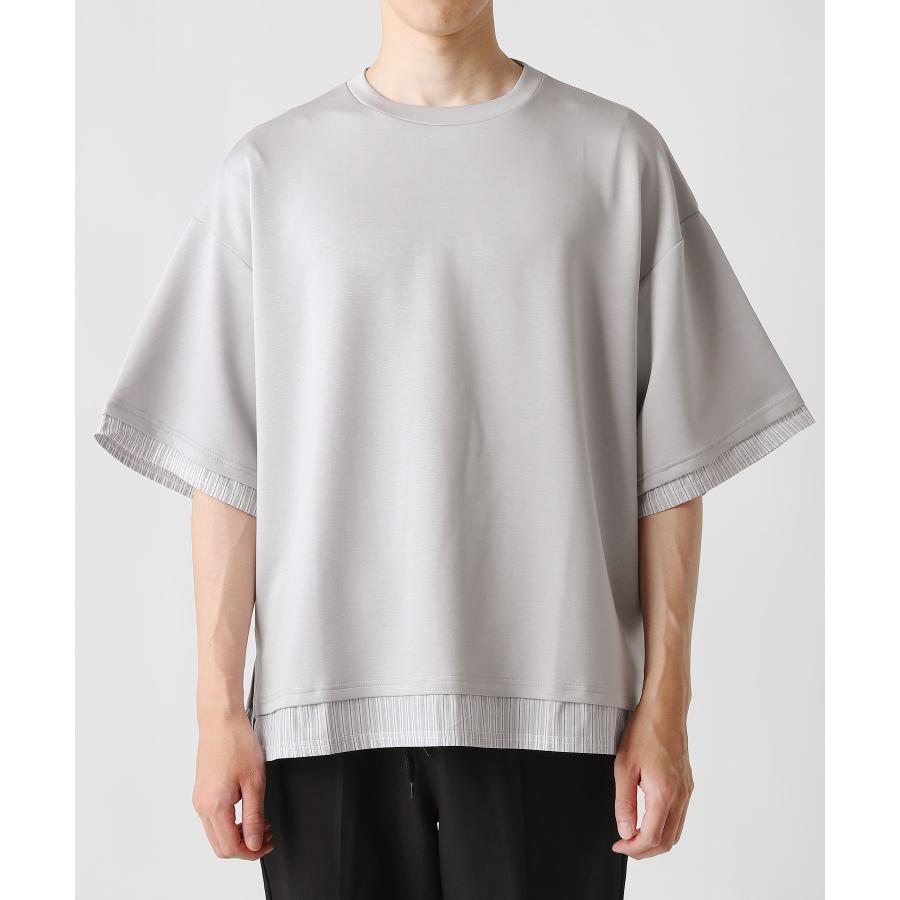 カットソー Tシャツ メンズ クルーネック 半袖 5分袖 フェイク