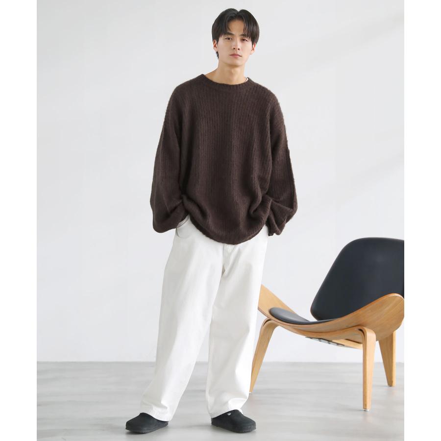 ニット トップス メンズ 秋 冬 秋服 冬服 長袖 モヘアライク