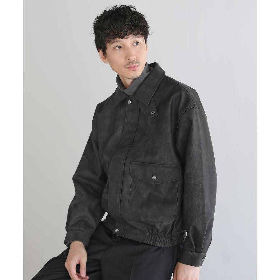 SPINASH ブラック チンストラップ ロザリオ フェイクレザージャケット
