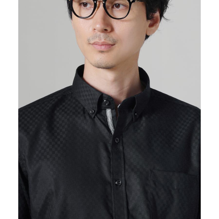 シャツ メンズ シャドーチェック ボタンダウン 形態安定 長袖 綿100