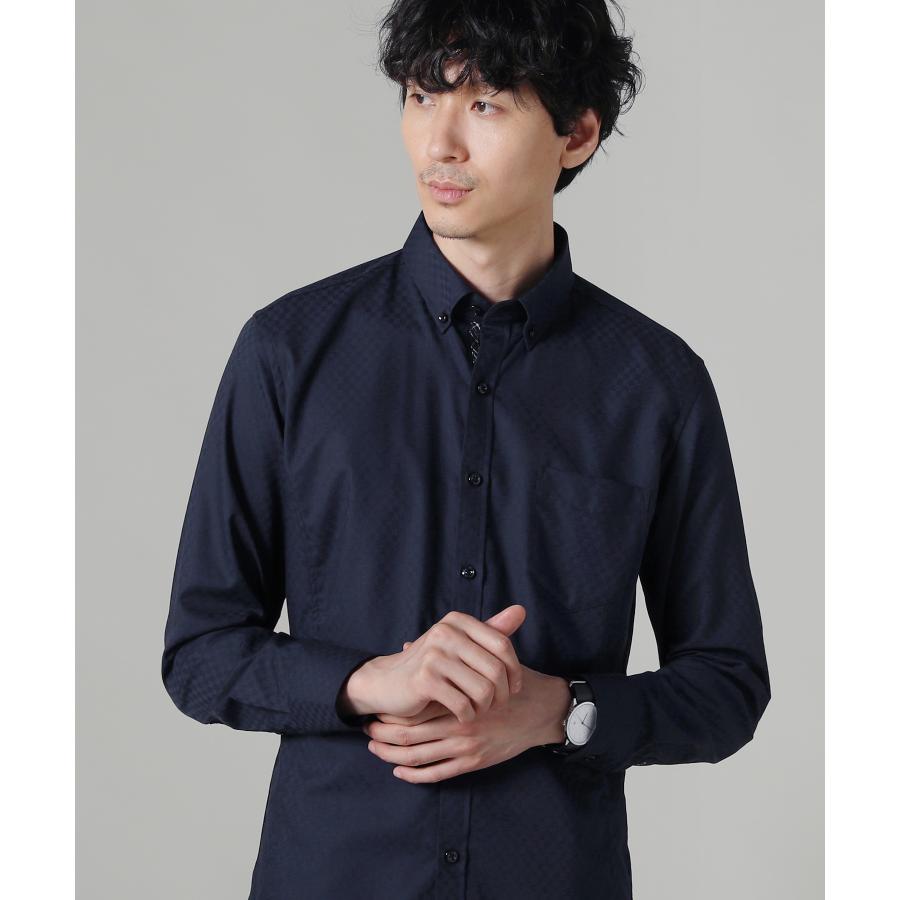 シャツ メンズ シャドーチェック ボタンダウン 形態安定 長袖 綿100