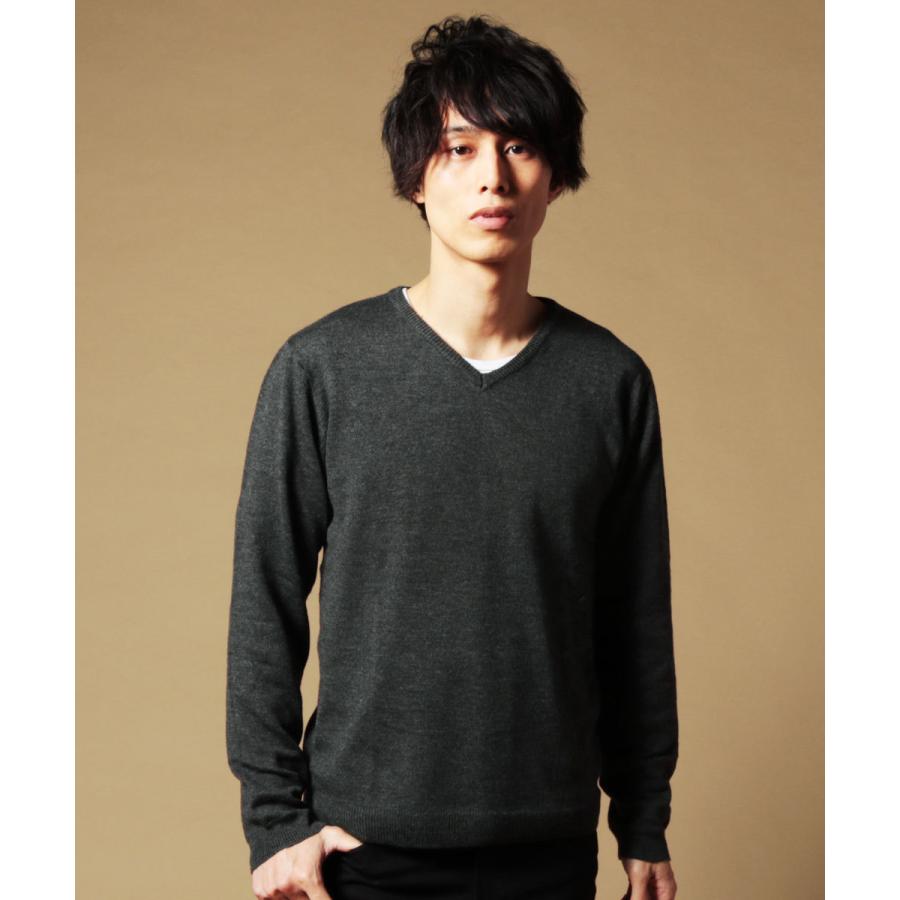 ニット メンズ カシミア ミックス 12ゲージ 長袖 Vネック クルーネック