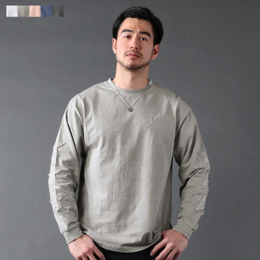 カットソー メンズ 袖星 ワッペン ピグメント ロンt クルーネック Tシャツ ホワイト グレージュ ピンク Buy Sputnicks スプートニクス 通販 Yahoo ショッピング