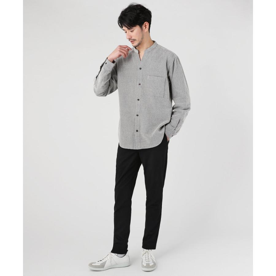 シャツ メンズ ヘリンボーン モール Vネック スタンドカラー 長袖 M L