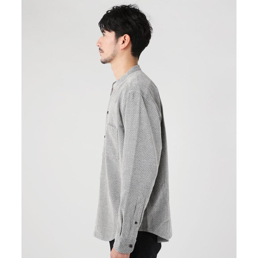 シャツ メンズ ヘリンボーン モール Vネック スタンドカラー 長袖 M L