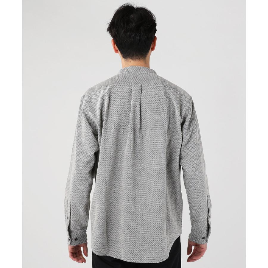 シャツ メンズ ヘリンボーン モール Vネック スタンドカラー 長袖 M L