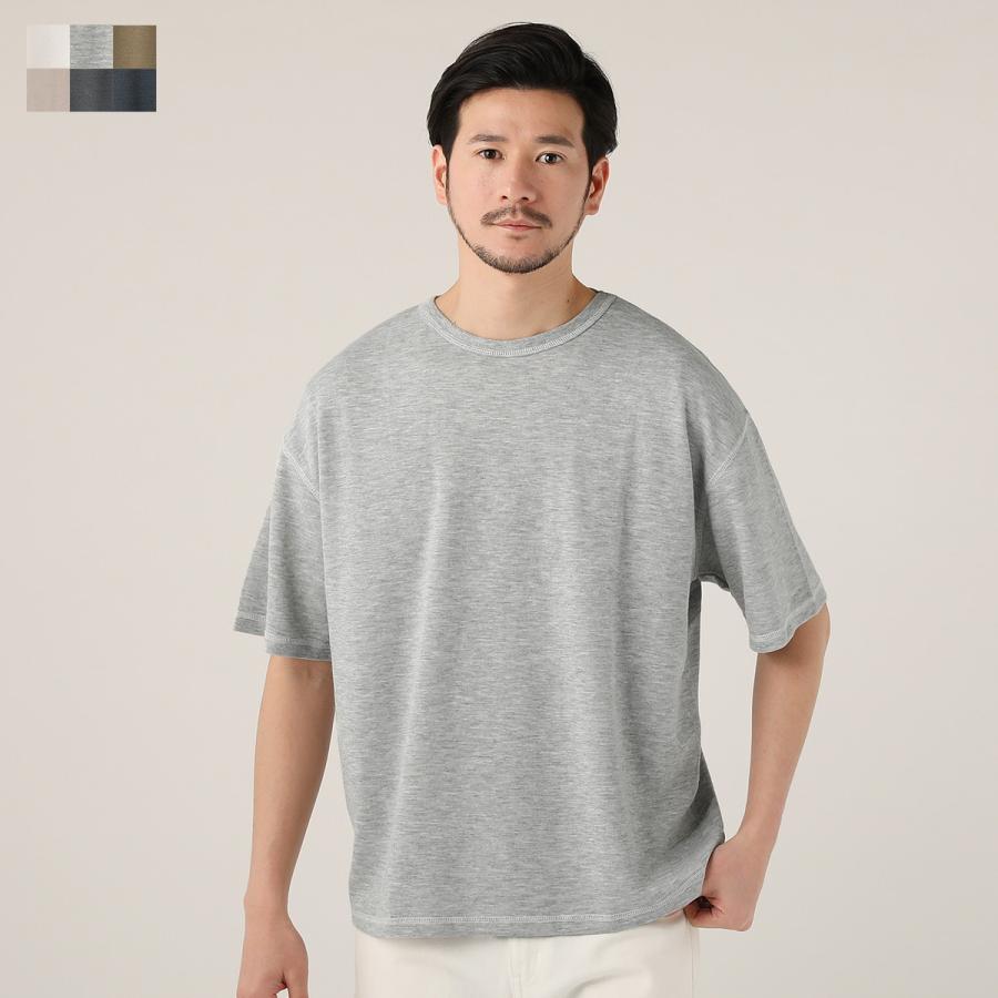 Tシャツ 半袖 メンズ 夏 クルーネック ポンチ ステッチ 伸縮 無地
