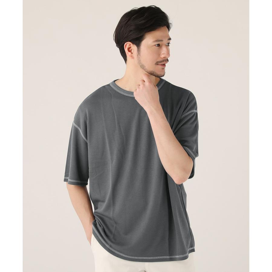 KERNEL COSMOS プリーツステッチ Tシャツ クルーネック ショート丈 Tシャツ 半袖 メンズ 夏 クルーネック ポンチ ステッチ 伸縮 無地
