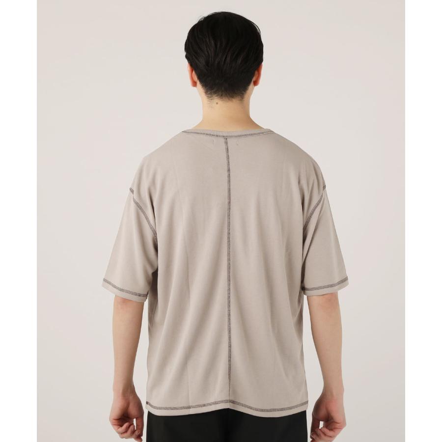 Tシャツ 半袖 メンズ 夏 クルーネック ポンチ ステッチ 伸縮 無地