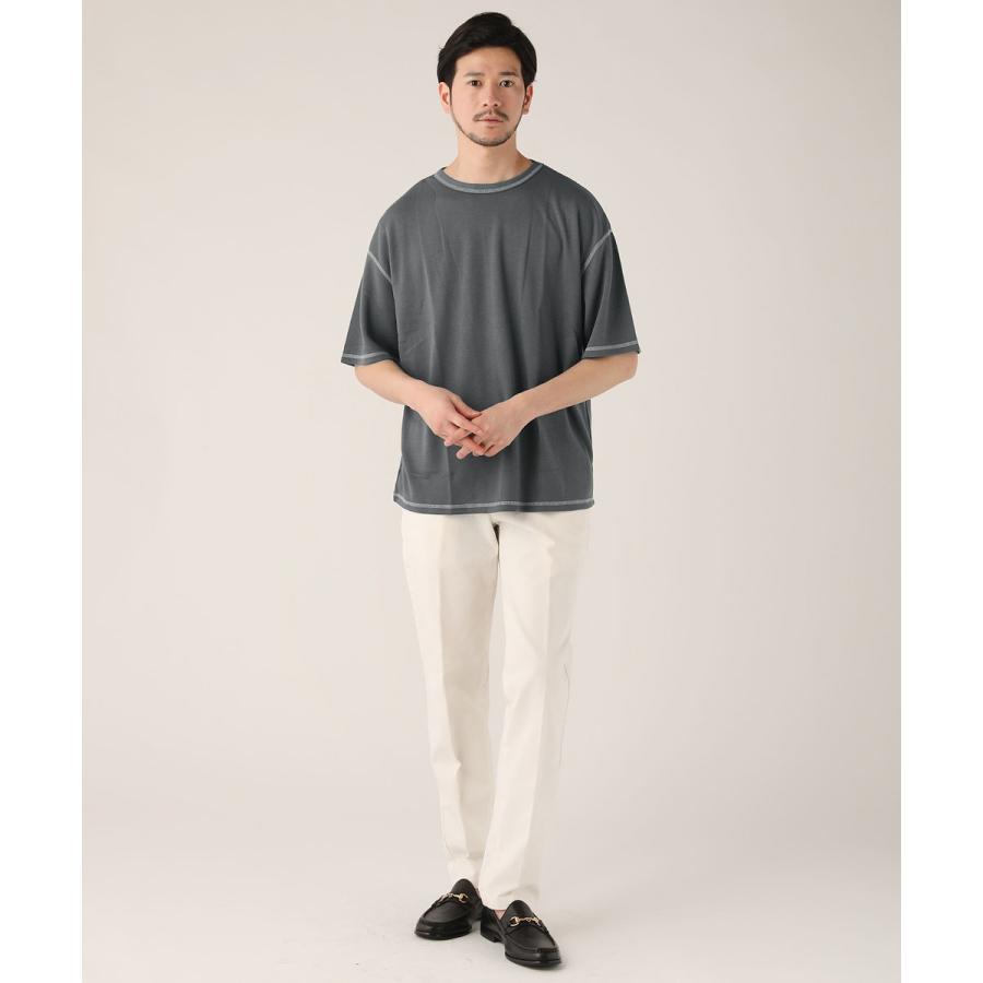 KERNEL COSMOS プリーツステッチ Tシャツ クルーネック ショート丈 Tシャツ 半袖 メンズ 夏 クルーネック ポンチ ステッチ 伸縮 無地