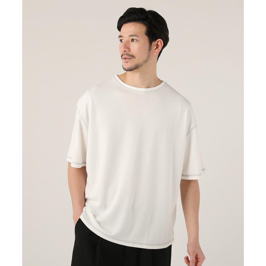 Tシャツ 半袖 メンズ 夏 クルーネック ポンチ ステッチ 伸縮 無地