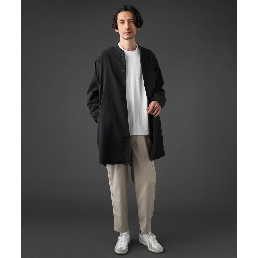 シャツ コート メンズ 冬 ロング バンドカラー ウール 毛 長袖 13683