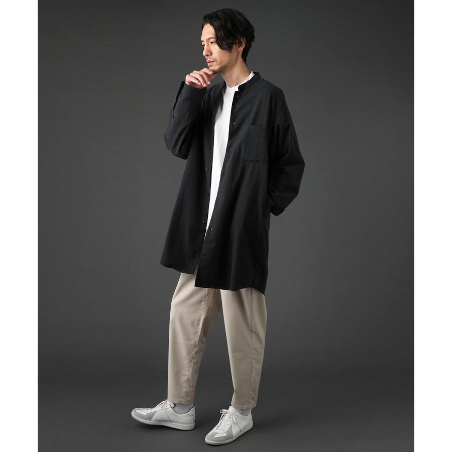 シャツ コート メンズ 冬 ロング バンドカラー ウール 毛 長袖 13683