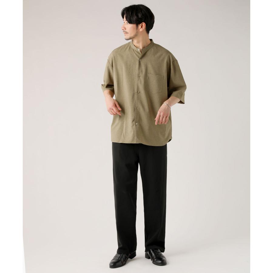シャツ バンドカラーシャツ メンズ 春 夏 半袖 5分袖 バンドカラー