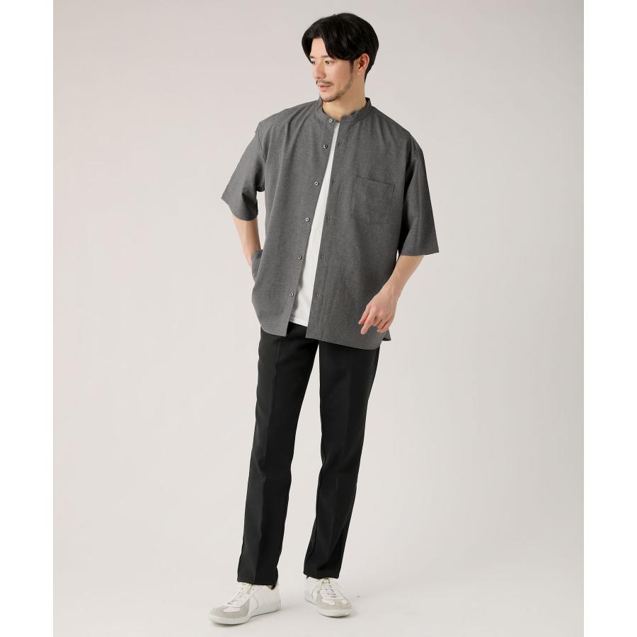 シャツ バンドカラーシャツ メンズ 春 夏 半袖 5分袖 バンドカラー