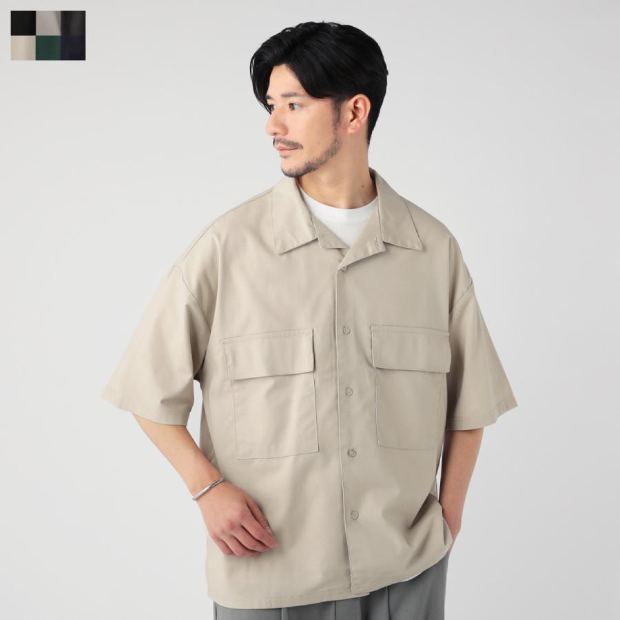 シャツ オープンカラーシャツ メンズ 綿 麻 レーヨン フラップポケット