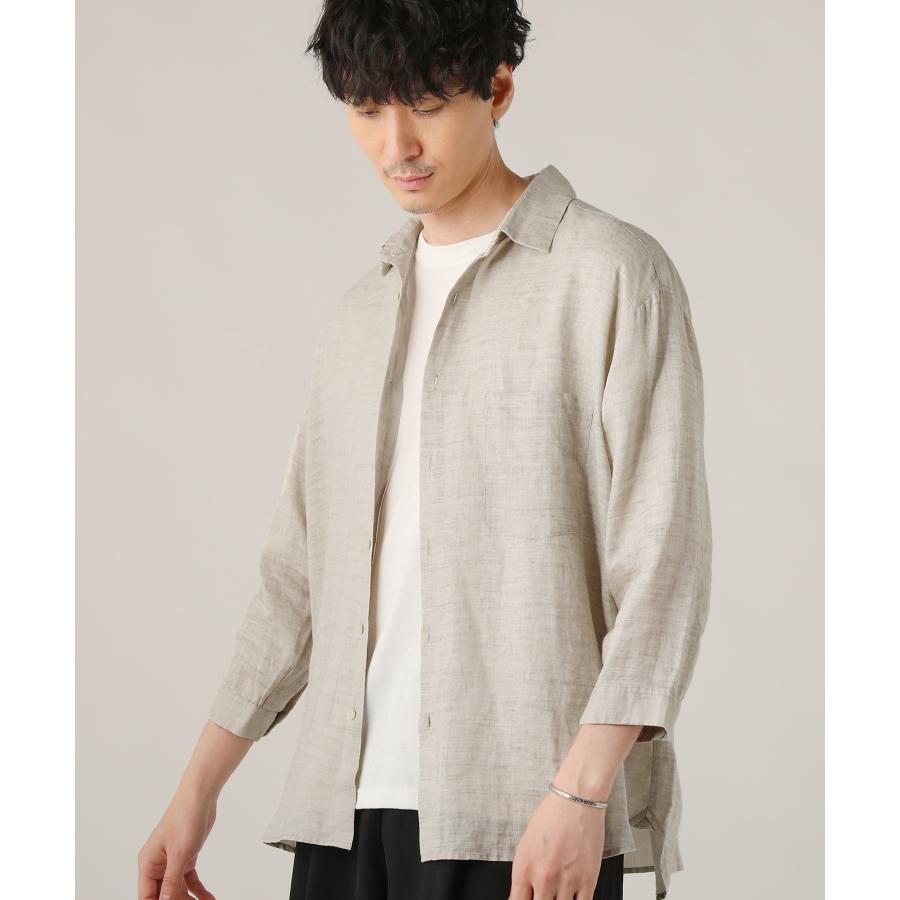 シャツ レギュラーカラーシャツ メンズ 七分袖 麻100 リネン ゆったり