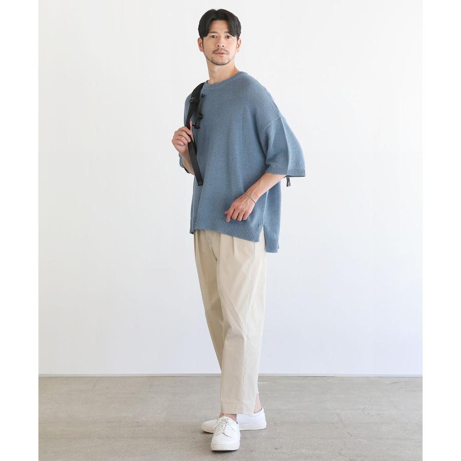 ニット トップス メンズ 夏 夏服 綿麻 コットン リネン 半袖 5分袖