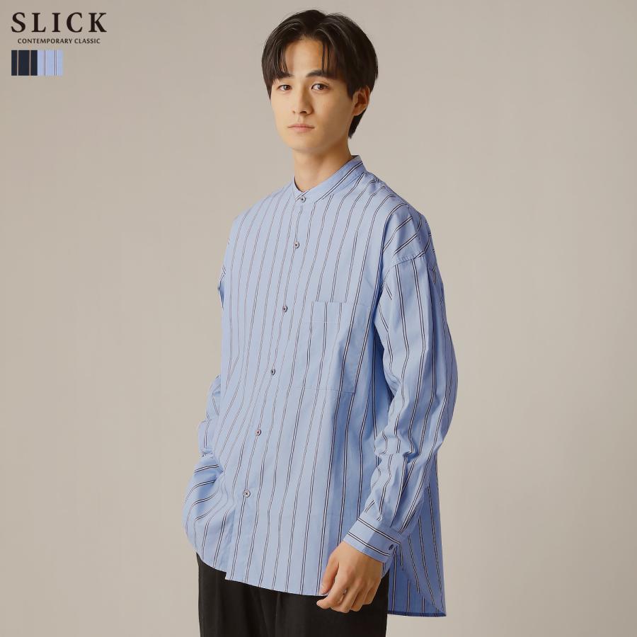 SLICK（スリック） シャツ トップス メンズ バンドカラー 長袖 