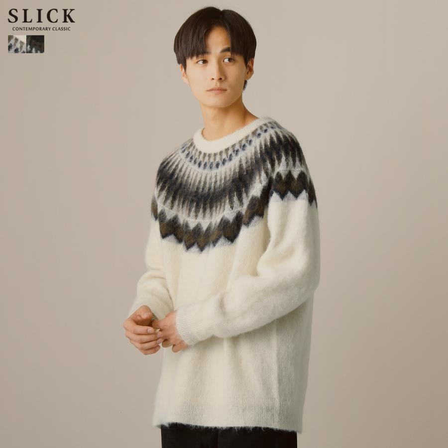 オールドイングランド　シルク／モヘア／毛　ノルディック柄素敵ニット　高級 オールドイングランドシルク／モヘア／毛ノルディック柄素敵